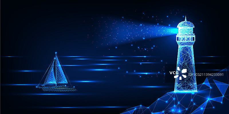 灯塔和帆船抽象风景图片素材