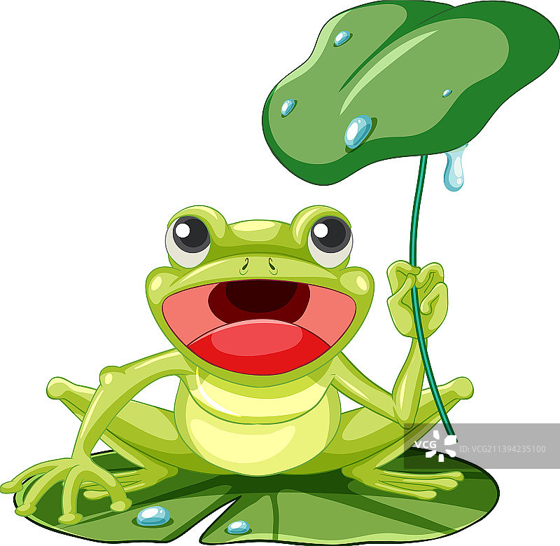 卡通青蛙托着荷叶图片素材