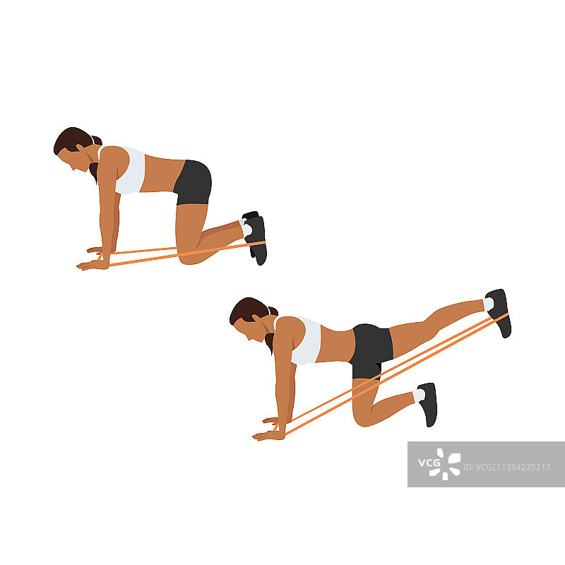 女人做阻力带后踢练习图片素材