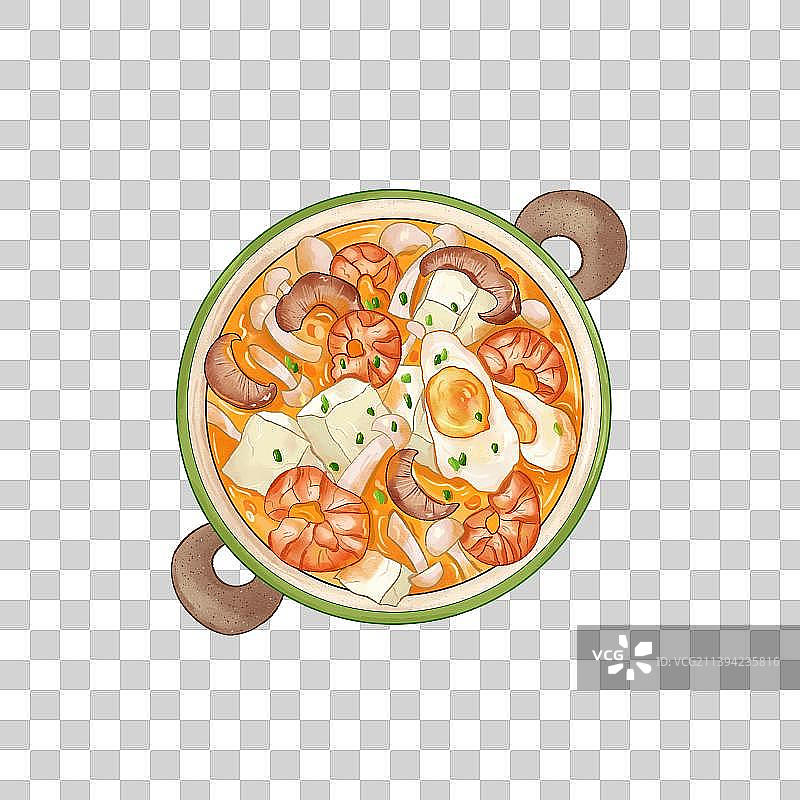 水彩轻食插画-三鲜菌菇汤图片素材