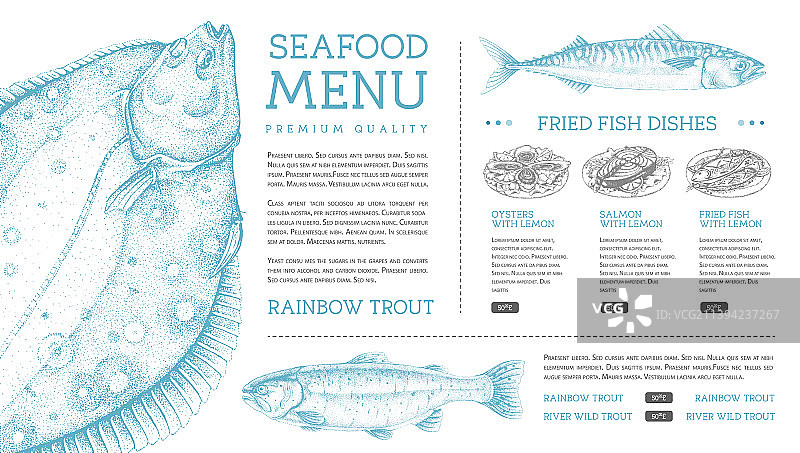 带鱼的海鲜餐厅菜单设计图片素材
