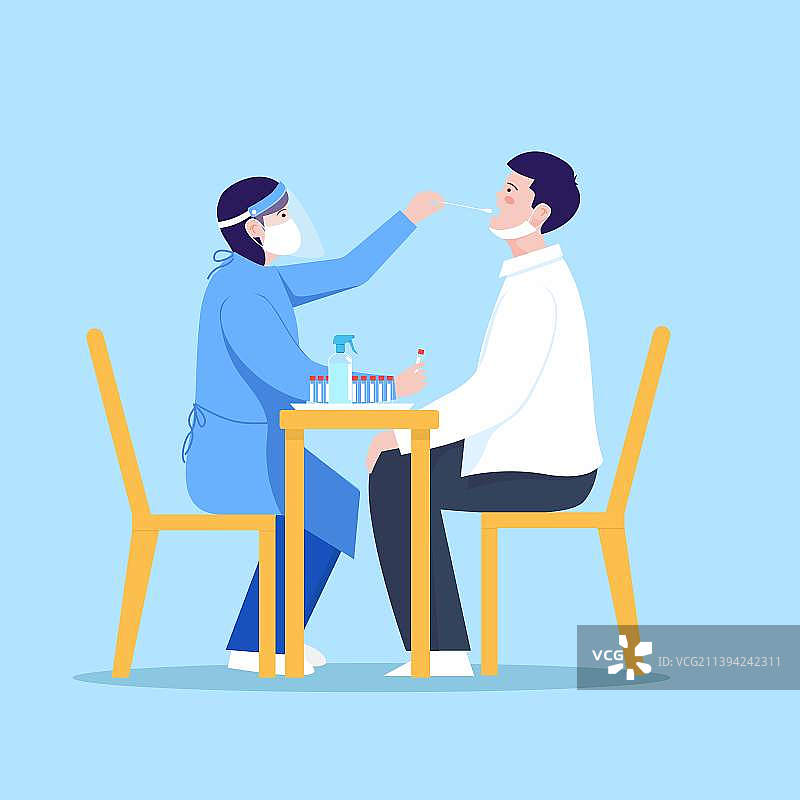 社区排队核酸采样插画海报图片素材