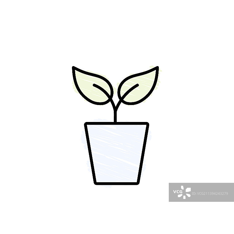 简约花盆手绘黑色轮廓图片素材