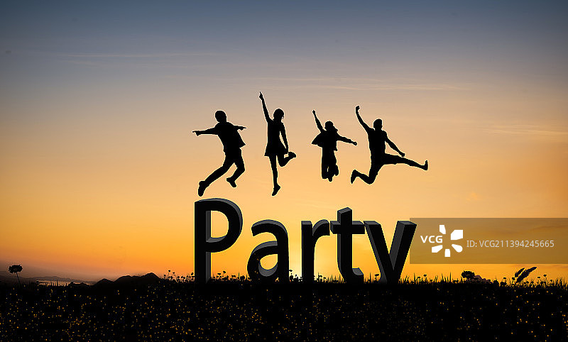 年轻人们，好朋友在一起开派对，大家开心欢呼雀跃图片素材