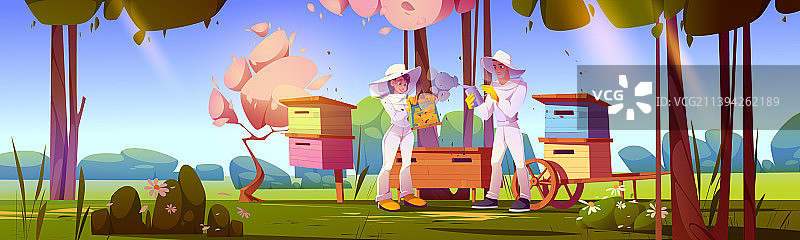 夏季草甸上的蜂场和养蜂人图片素材