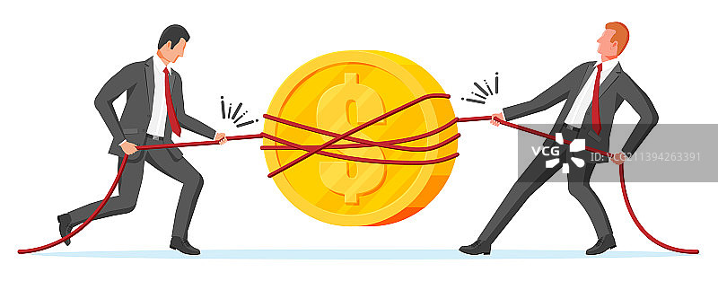 两位商人拉动硬币图片素材