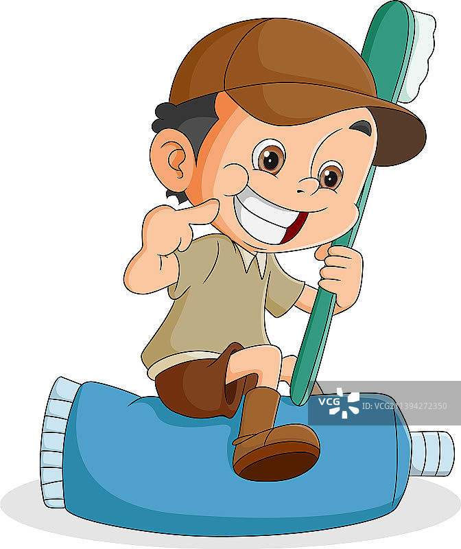 快乐男孩拿着牙刷微笑图片素材