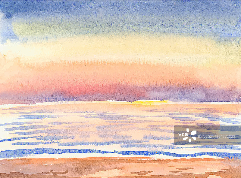 海滩黎明水彩画图片素材