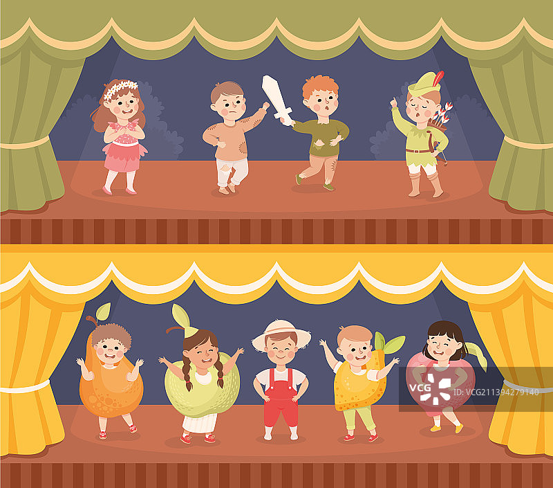 孩子们在剧院里穿着戏服表演图片素材
