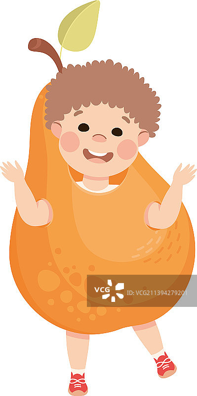 在戏剧中穿着梨子服装的小男孩图片素材