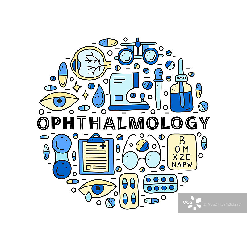 圆形彩色眼科涂鸦图标图片素材