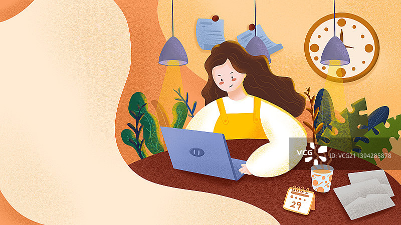 办公中的女生插画图片素材