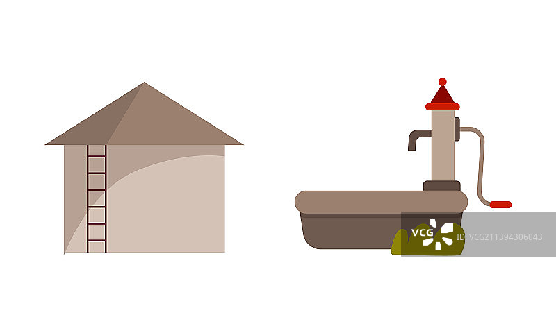 带有地下水和金属的乡村石头建筑图片素材