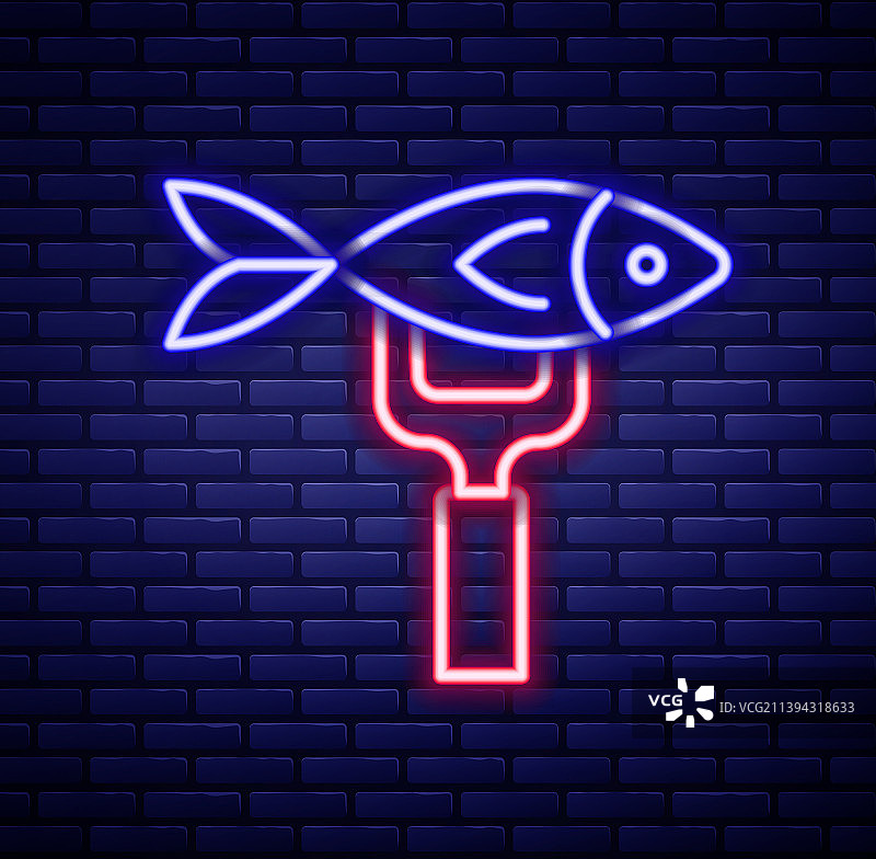 发光霓虹灯线条鱼干图标图片素材
