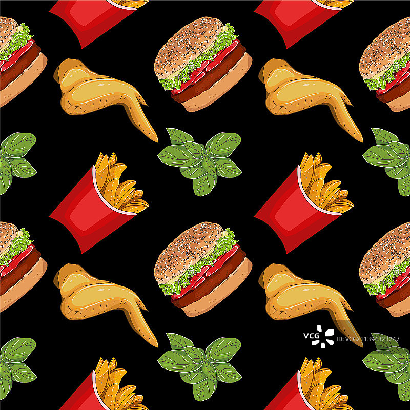 鸡肉汉堡和炸薯条图案图片素材