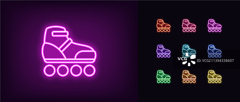 霓虹灯滚轴溜冰鞋轮廓图标图片素材