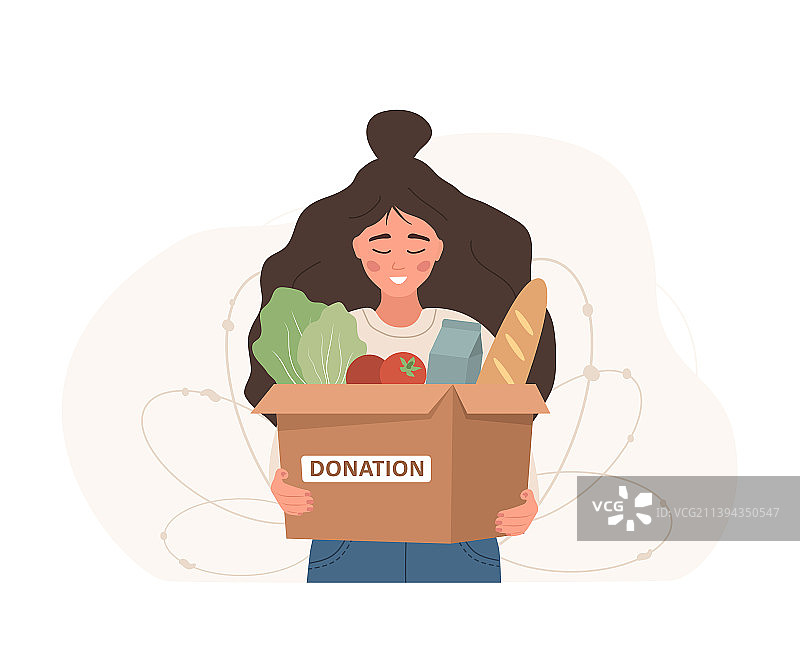 食物捐赠女志愿者手捧食物图片素材