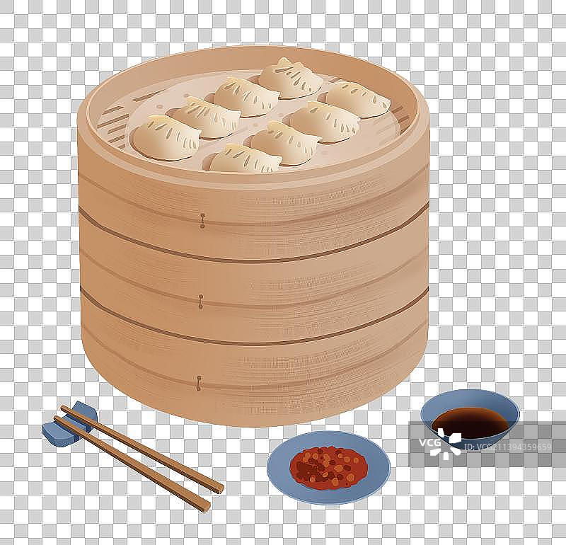 蒸笼蒸饺和调料图片素材