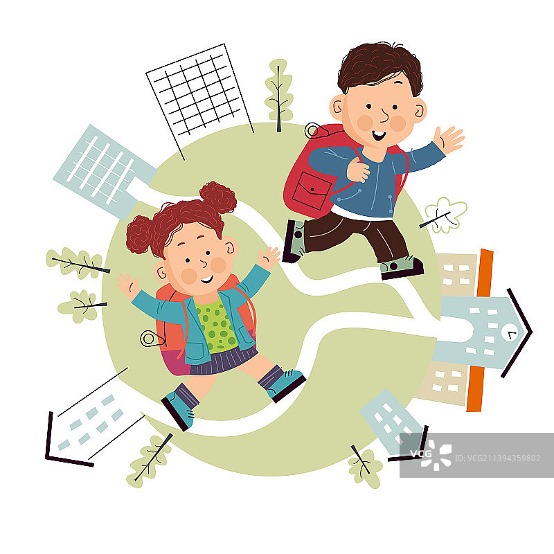 卡通儿童去上学图片素材