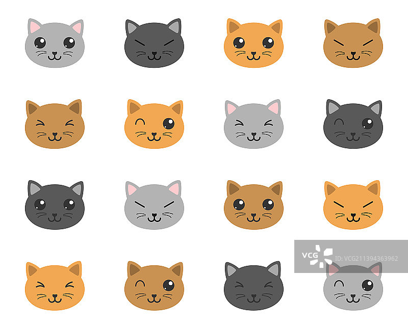 可爱的卡哇伊猫咪彩色扁平风格图片素材