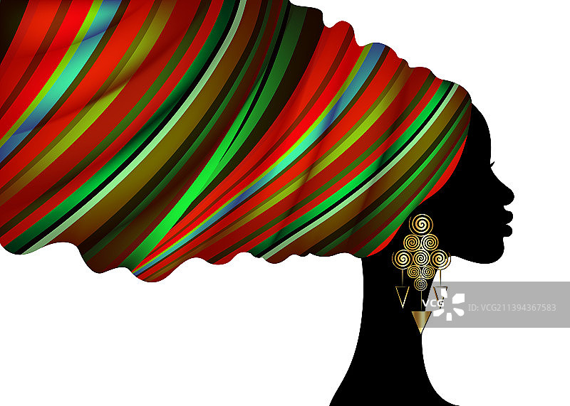 佩戴非洲条纹印花头巾的女性肖像图片素材