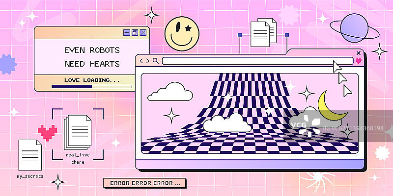 90年代蒸汽波风格的复古浏览器电脑窗口图片素材