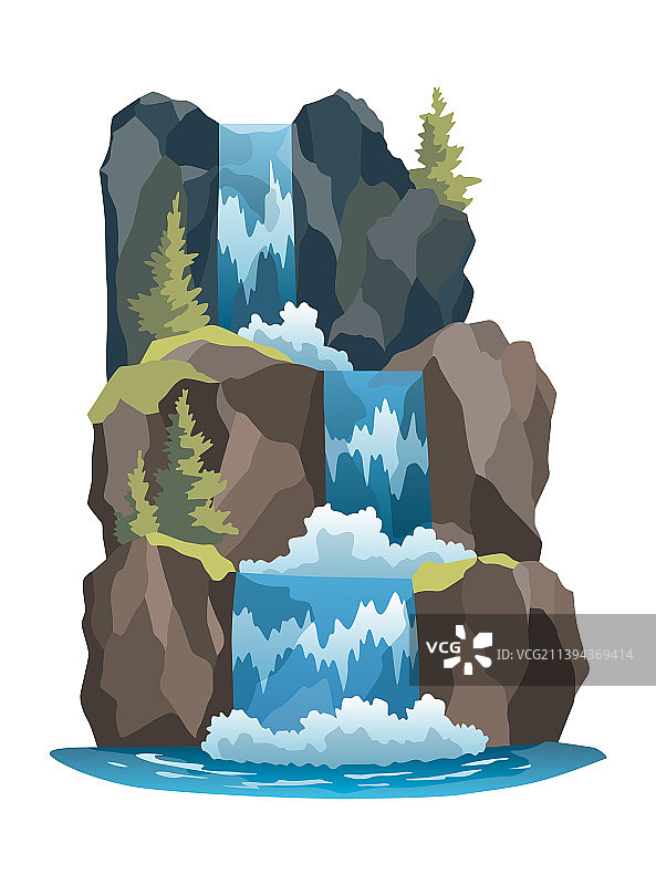 卡通岩石瀑布景观图片素材