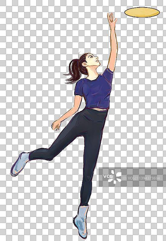 接飞盘的女孩图片素材