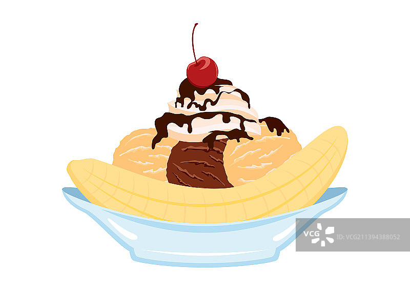 经典香蕉船圣代冰淇淋图标图片素材