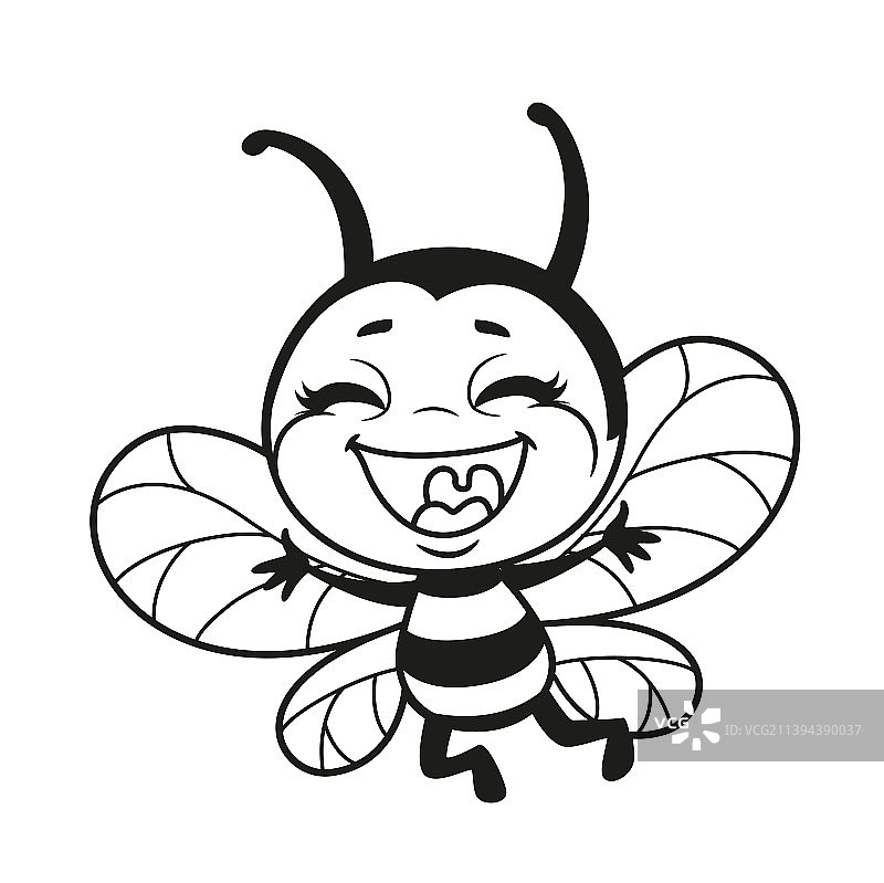 卡通可爱蜜蜂超级快乐飞行轮廓图片素材