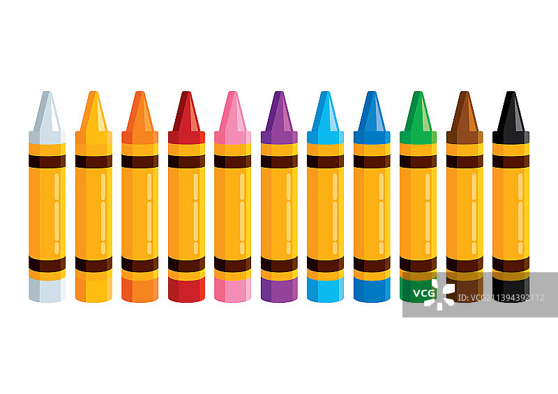 一排彩色蜡笔图标合集图片素材