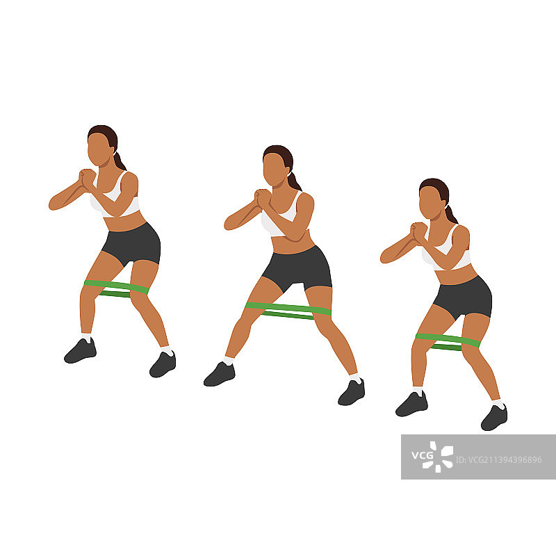 做横向弹力带步行的女人图片素材