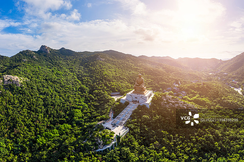 山东省威海市荣成市赤山风景区赤山大佛航拍全景图图片素材