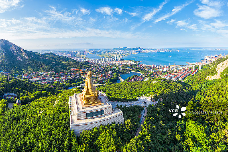 山东省威海市荣成市赤山风景区赤山大佛航拍全景图图片素材