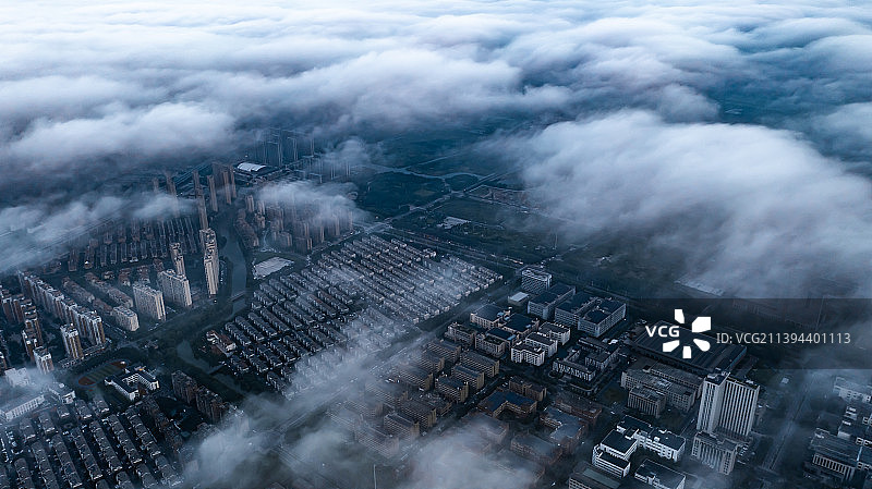 航拍杭州超山日出云海图片素材