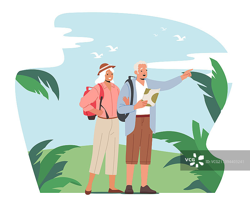 老年人在热带地区旅行寻找道路图片素材
