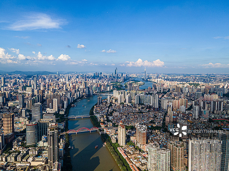 广州珠江两岸城市天际线风光航拍图片素材
