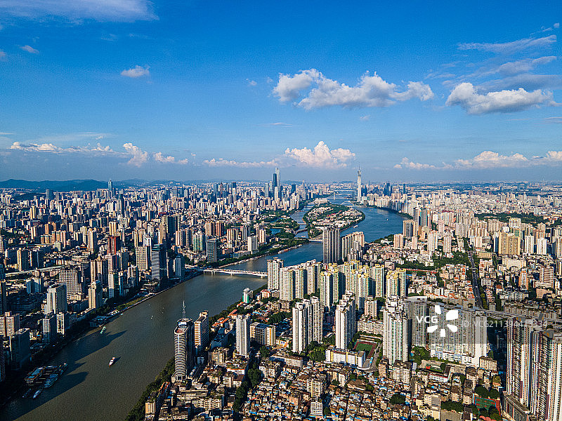 广州珠江两岸城市天际线风光航拍图片素材