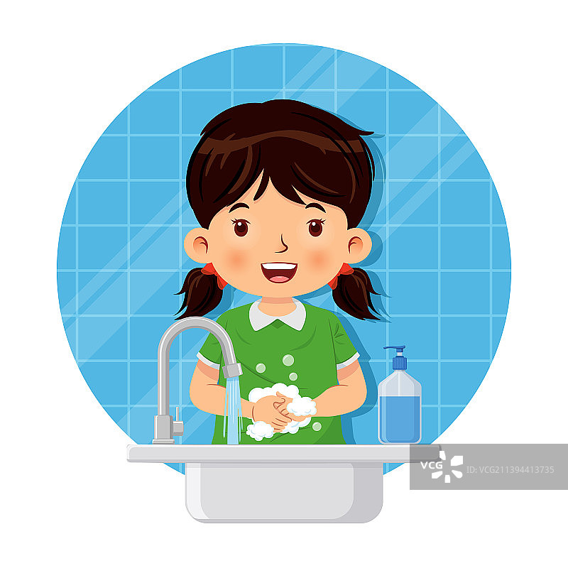 可爱小女孩在水槽里洗手图片素材