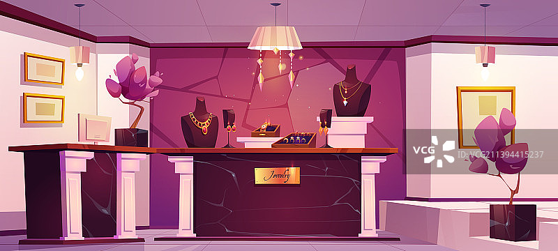 金色项链珠宝店内部图片素材