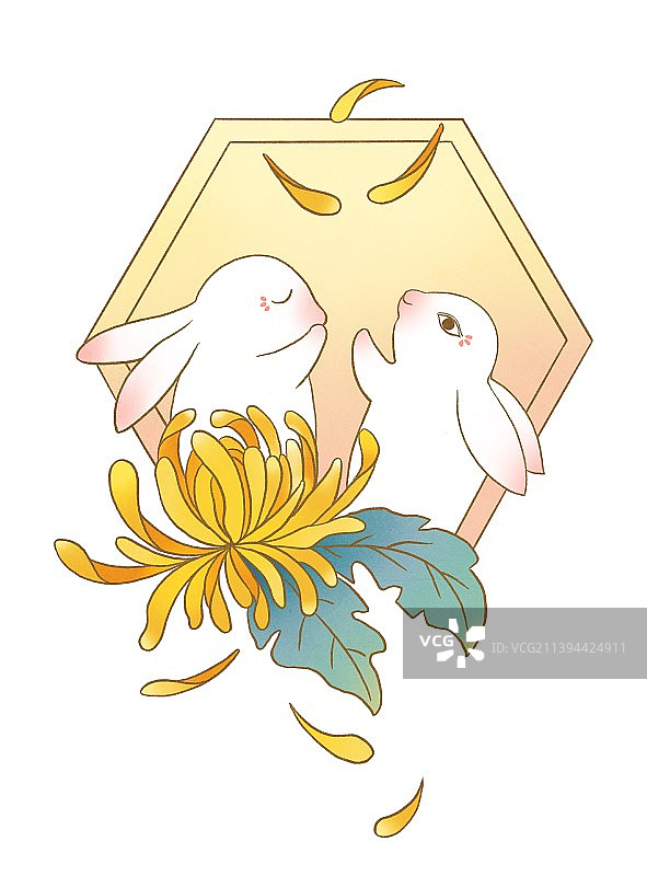 中国风国潮白兔在菊花窗前图片素材