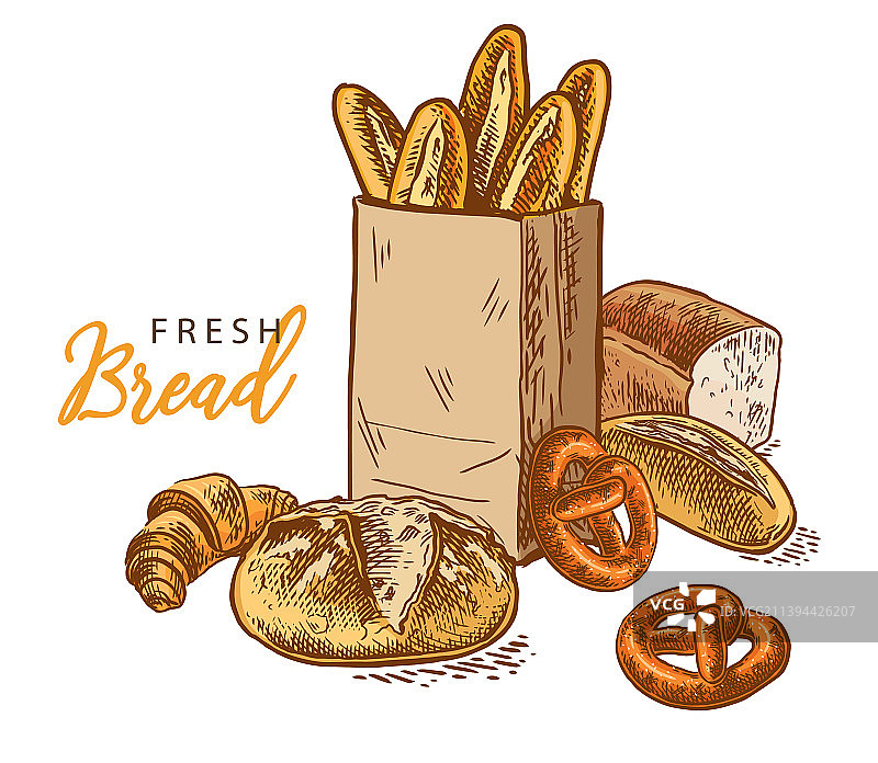 新鲜面包素描颜色图片素材