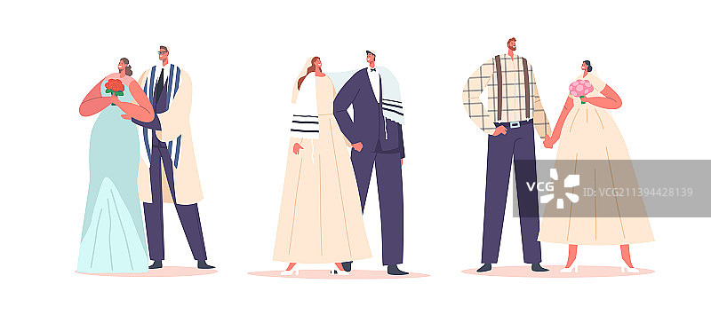 犹太夫妇现代婚礼仪式矢量素材图片素材