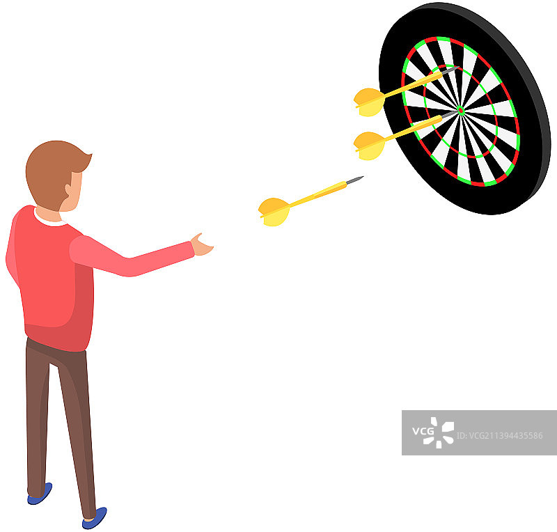 男人投掷飞镖，击中靶心图片素材