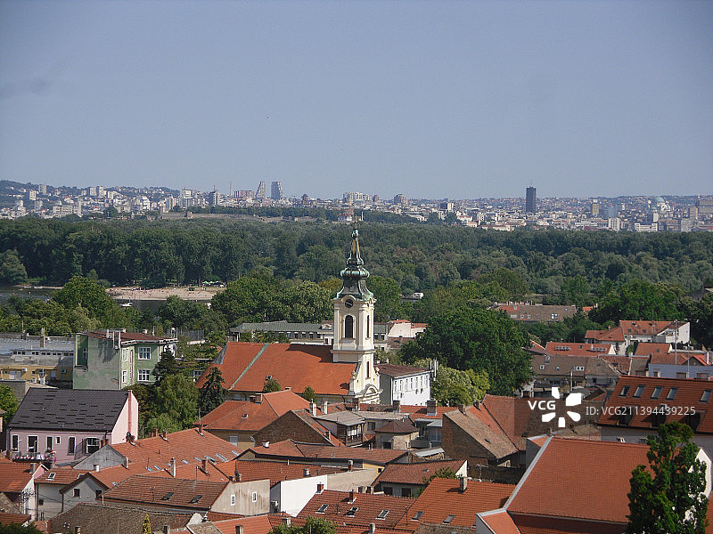 城市景观对天空的高角度视图图片素材