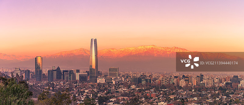 上海城市美丽的日落，智利圣地亚哥图片素材