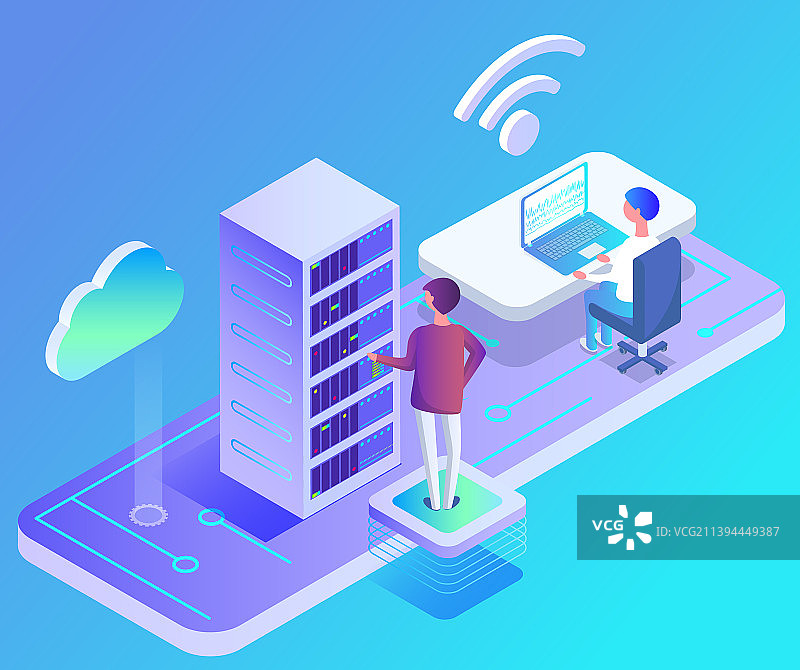 服务器旁的系统管理员图片素材