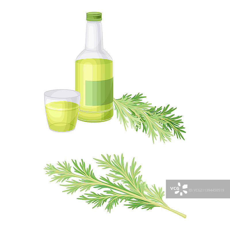 苦艾草植物和瓶装酊剂图片素材