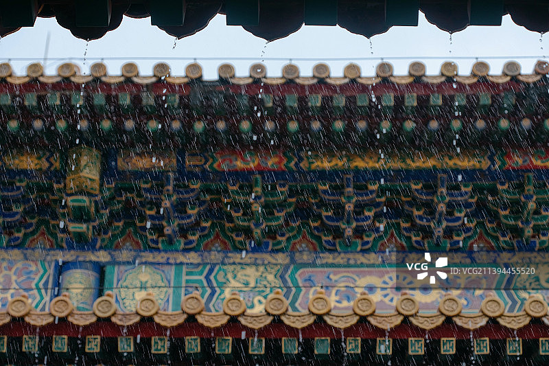 雨中故宫,屋檐水滴图片素材