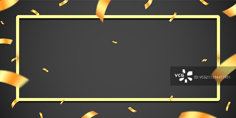 金色奢华风格边框与漂浮的五彩纸屑图片素材